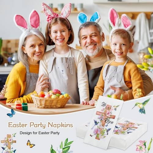 100 Pcs He Is Risen Napkins Bulk Spring Easter Dinner Napkins Jesus Cross