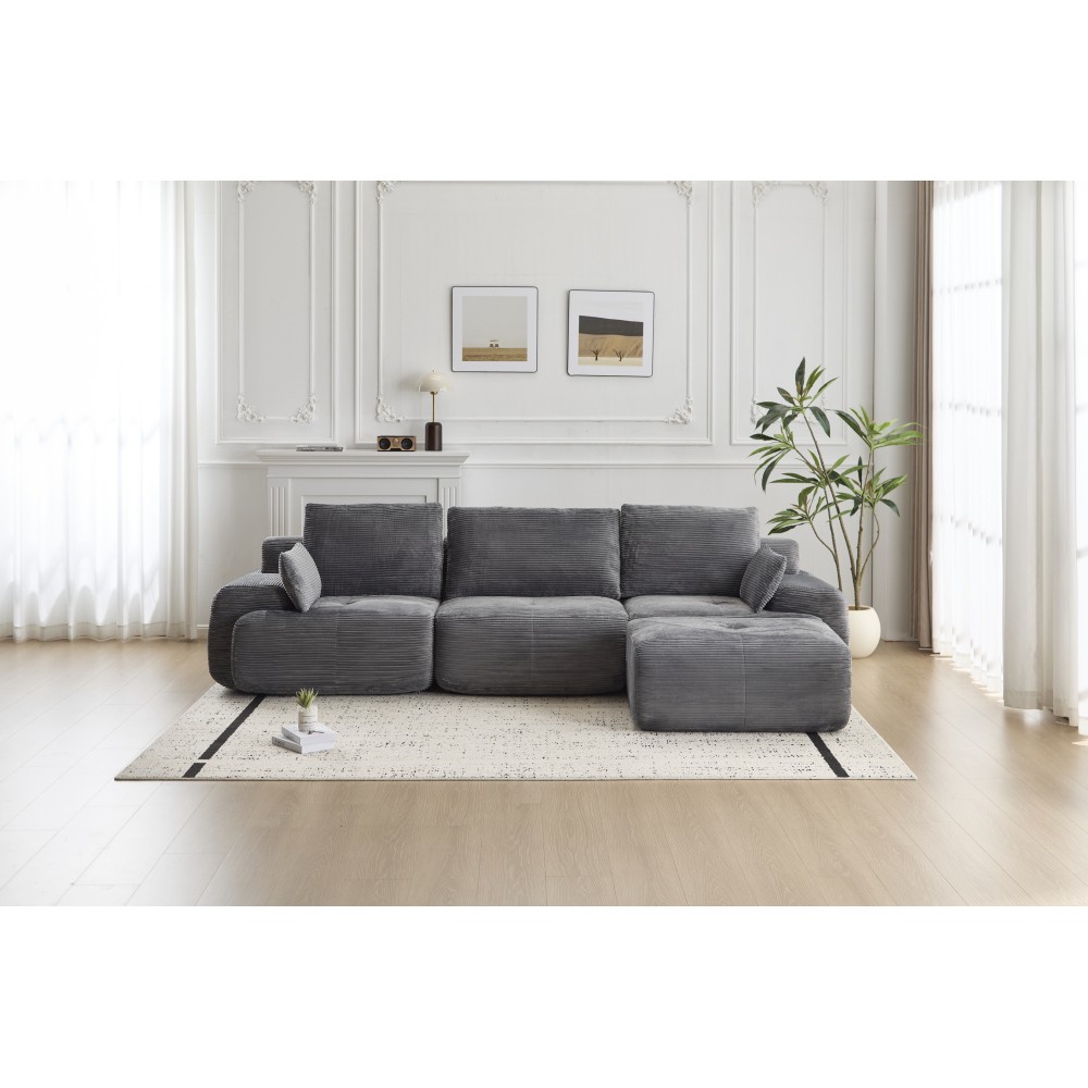 Large Modular Cloud Sofa w/ Memory Foam Corduroy Fabric Grey