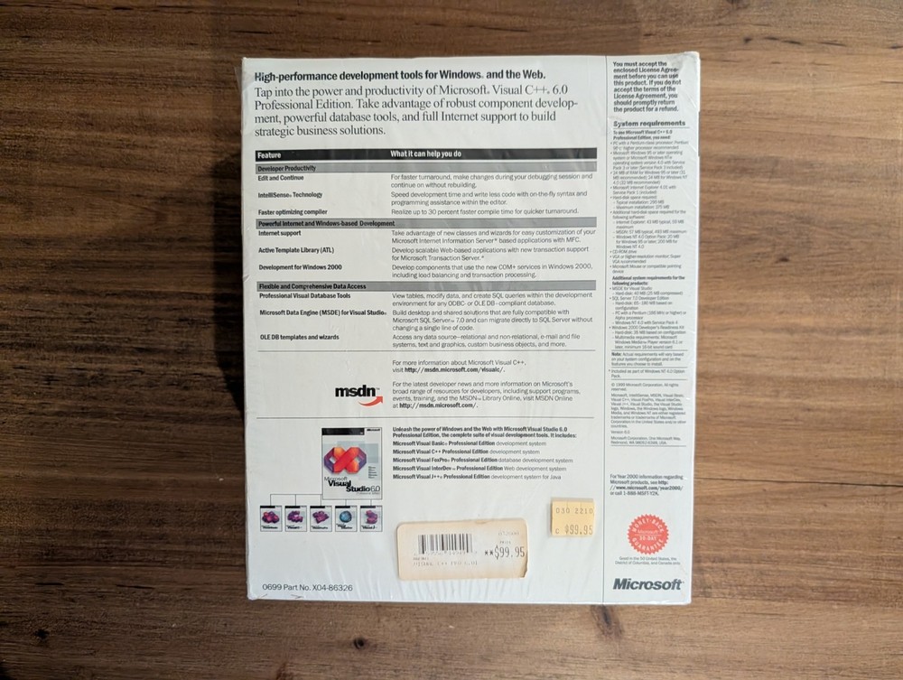 Microsoft Visual C++ 6.0 Professional Edition With Windows 2000 Readiness Kit.