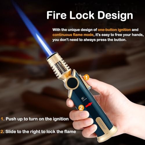 Butane Torch Lighter, 60° Rotatable Refillable Kitchen Cooking Torch Gold
