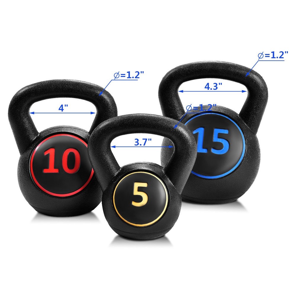 3PC Vinyl Kettlebell Kit Body Muscles Training Weights Set