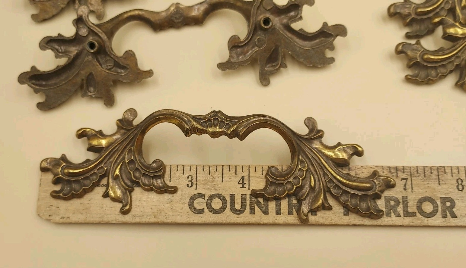 Set of 6 Vintage KEELER Brass French Provincial Drawer Pulls 3.5" Center Holes