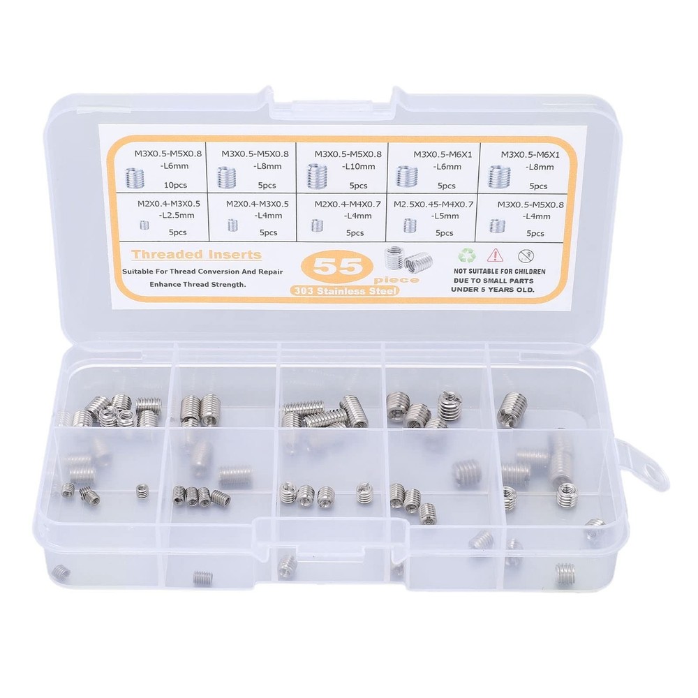 55-Piece Metric Threaded Insert Kit with Thread Reducer Nuts – Fastener Se