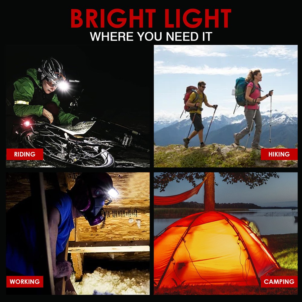 2pack Super Bright COB LED Headlamp Rechargeable Waterproof Headlight Work Light