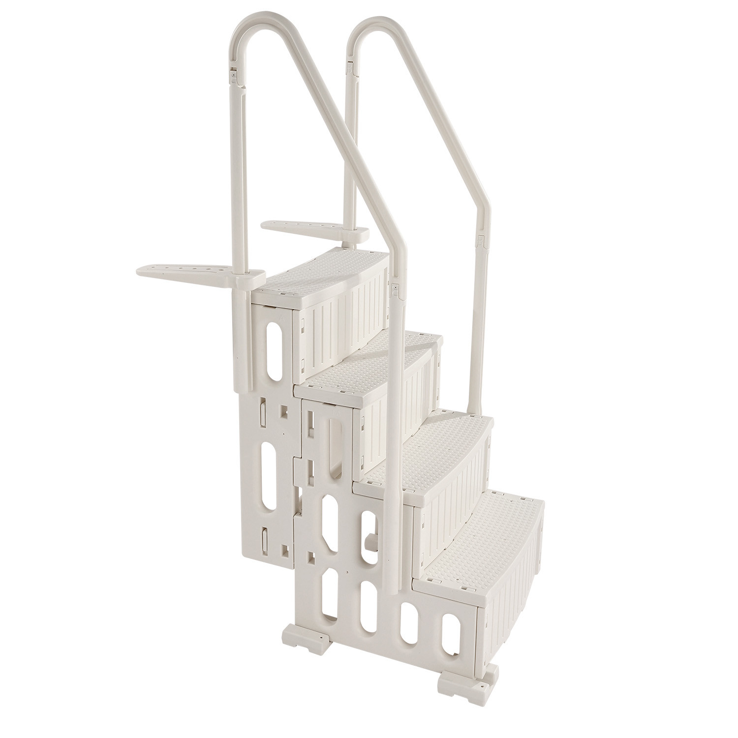 4-Step White Pool Ladder of Double Handrails Supports 400 lb for 48-54 In Pools
