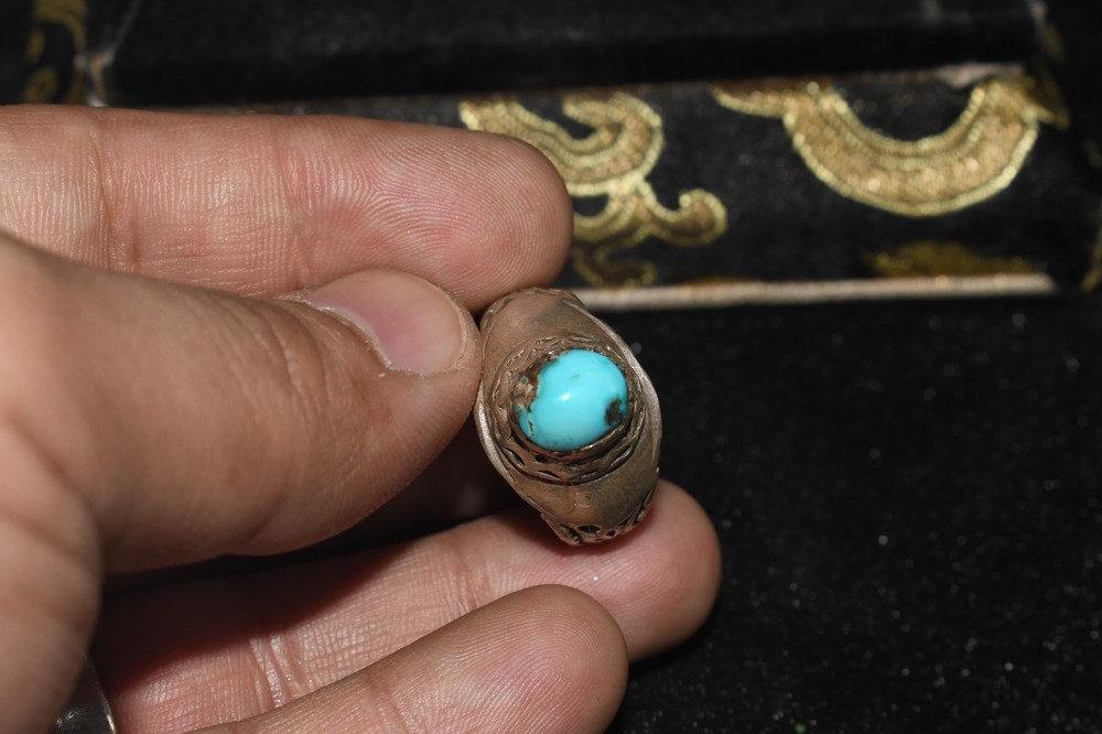 Authentic Antique Old Solid Silver ring with Turquoise Stone Bezel