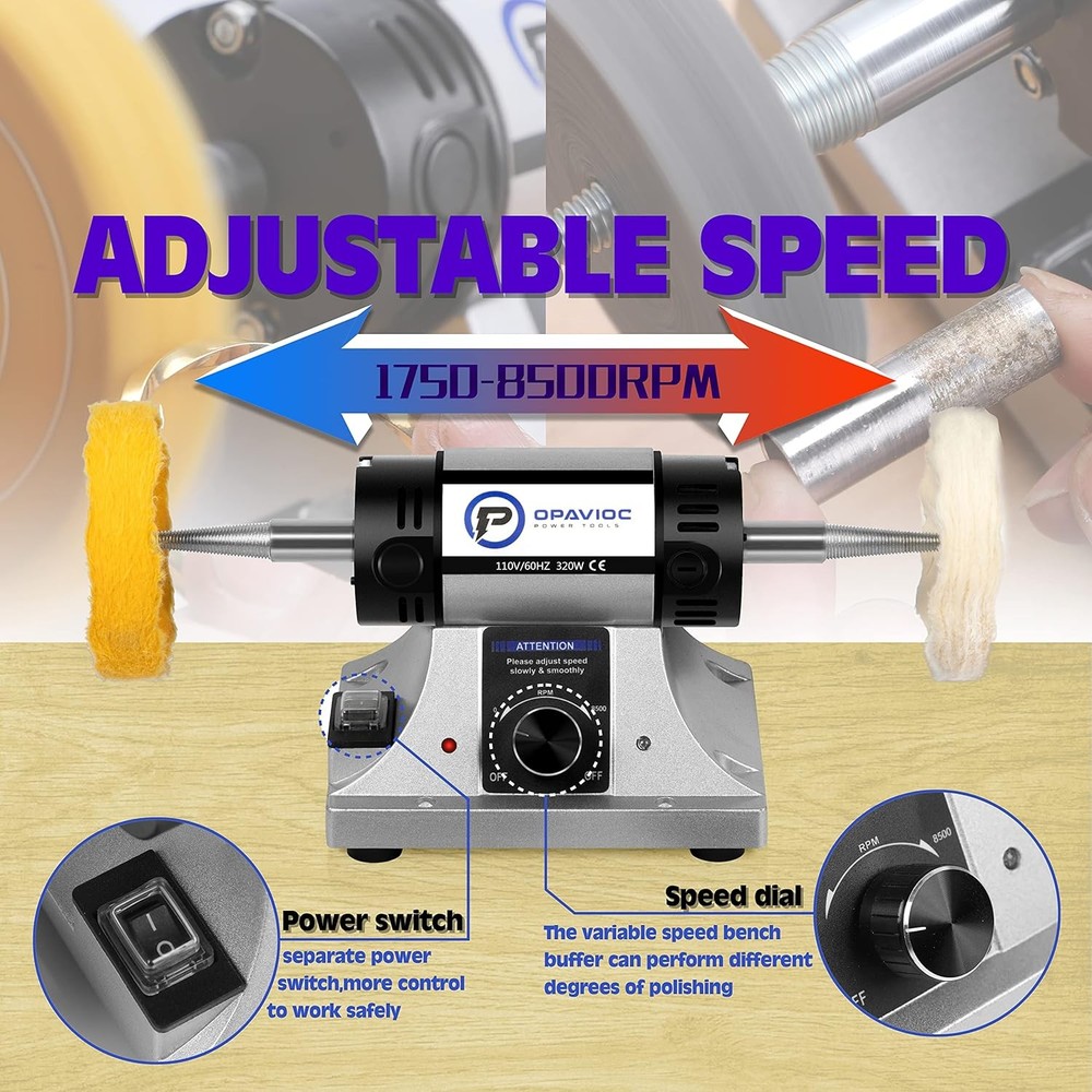 Jewelry Polisher Adjustable Variable Speed Bench Grinder Polishing & Buffing