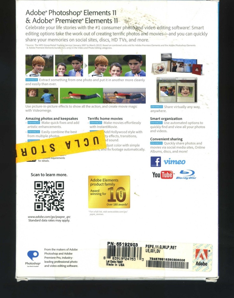 New & Sealed Unopened Adobe Photoshop Elements 11 & Adobe Premiere Elements 11