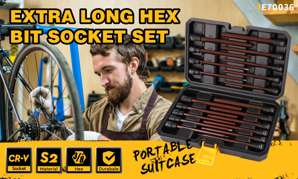 20PC Extra-Long Allen Hex Bit Socket Set 3/8" Drive SAE & Metric Impact Ratchet