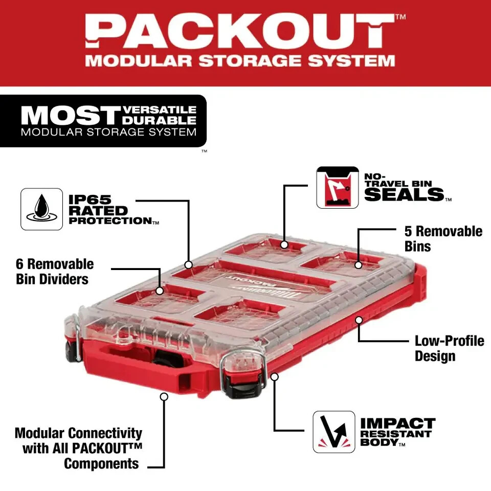 Milwaukee PACKOUT Low-Profile Compact Organizer With SAE Ratchet And Socket Tray