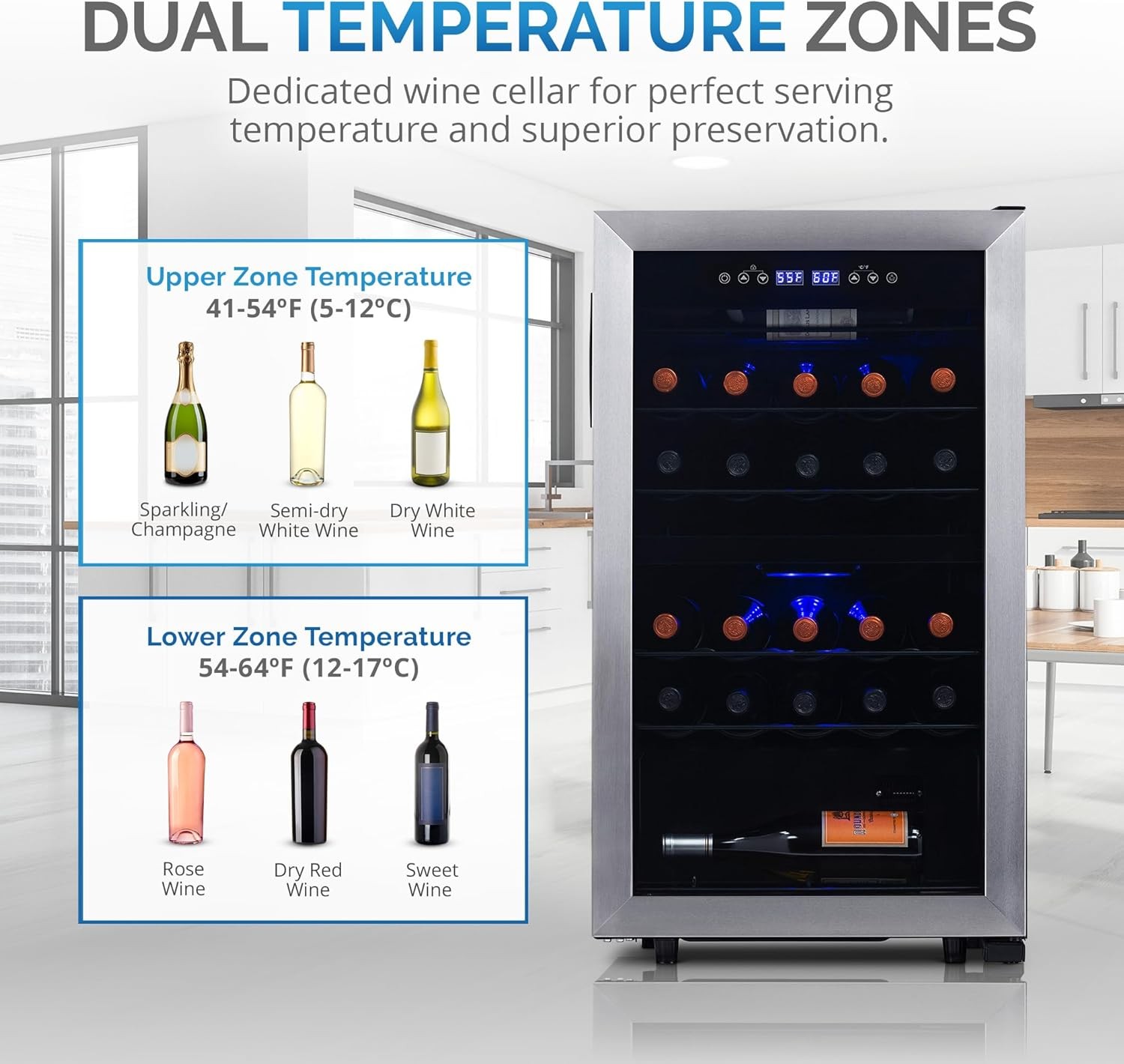 Newair NWC028SS01-RB Dual Zone Wine Fridge with Racks - Certified Refurbished