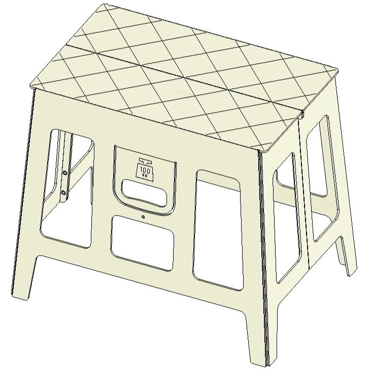 Flat Folding Maxi-Stool 20"(50 cm). Large Seat / Small Table / Standing Platform