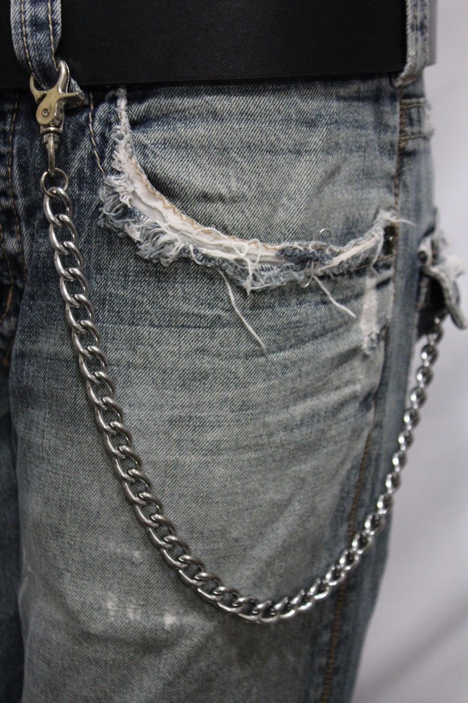 Men Silver Metal Short Wallet Chains Thick Link Simple Jeans Basic Biker Classy