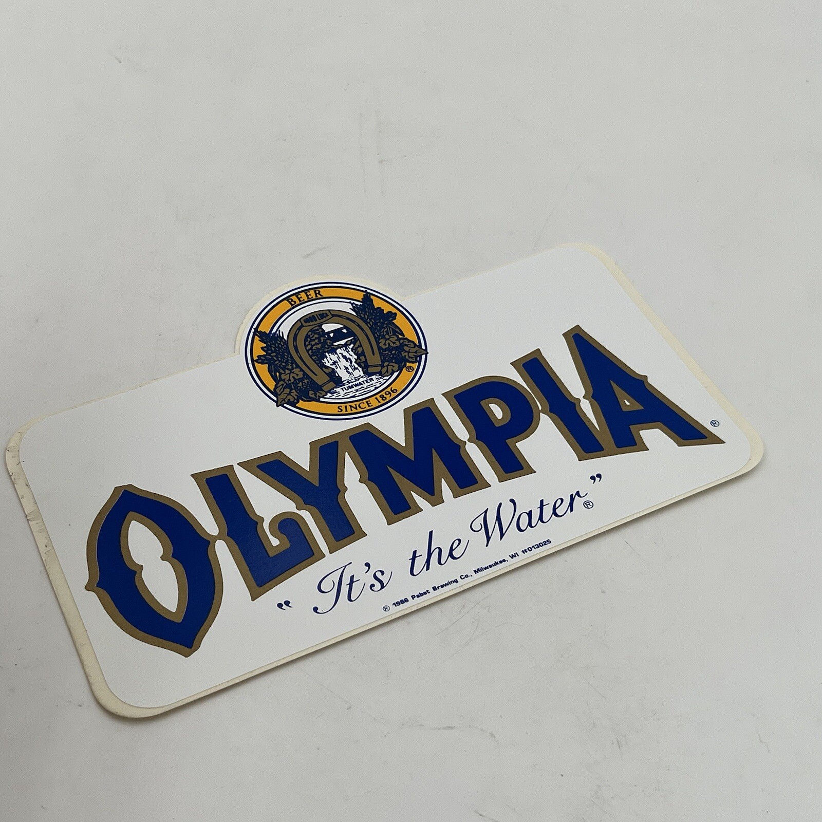 VTG Olympia Beer Sticker Decal "It's the Water" 1986 Bar Man Cave New NOS 7.5"