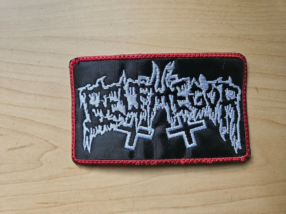 BELPHEGOR,SEW ON WHITE RED BORDER EMBROIDERED PATCH