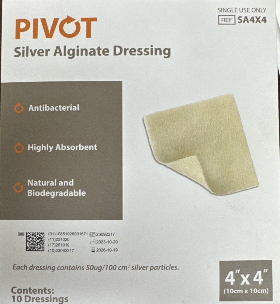 4” X 4” Silver Alginate Dressing, 10/Box By Pivot #SA4X4.