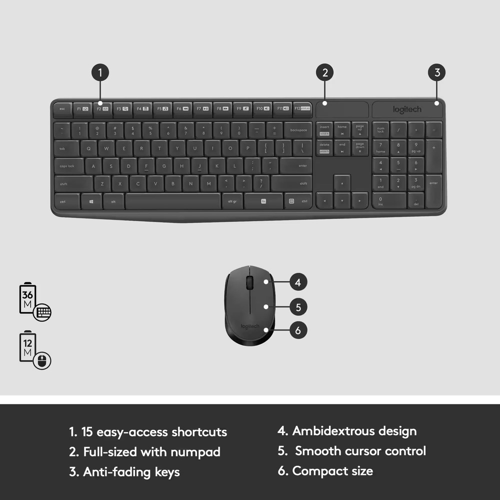 Logitech - MK235 Wireless Membrane Keyboard and Optical Mouse Bundle for PC -...