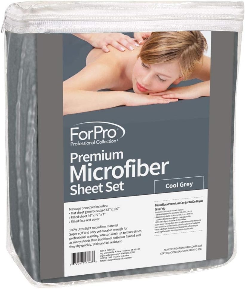 Professional Microfiber Massage Sheet Set - Cool Grey, Elastic for Secure Fit