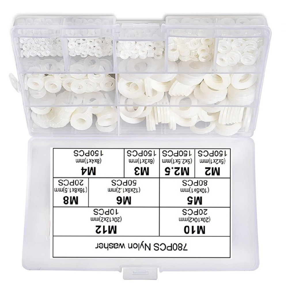 White Nylon Washers 780pcs Assortment Set with 9 Sizes for Various Uses