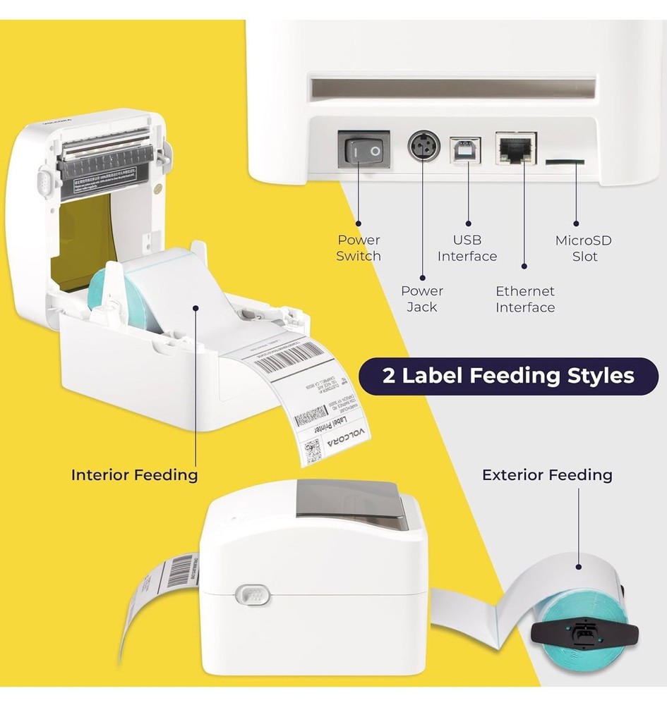 Volcora Thermal Label Printer with Ethernet + USB Connectivity