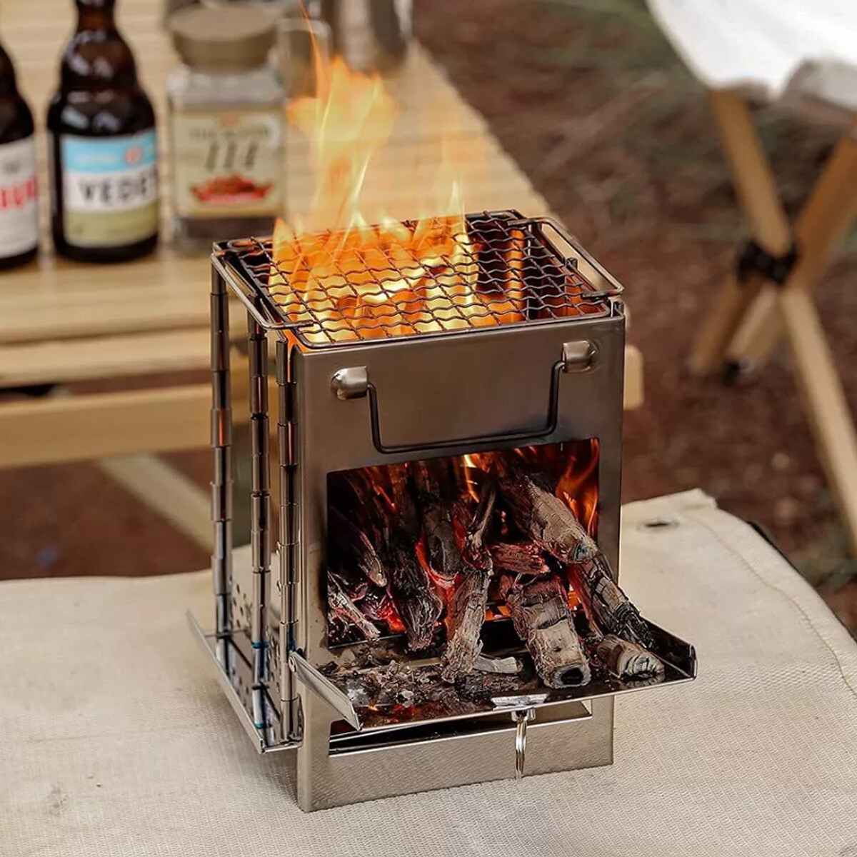 Portable Folding Stainless Steel Stove Outdoor Camping BBQ Wood Burning Stove