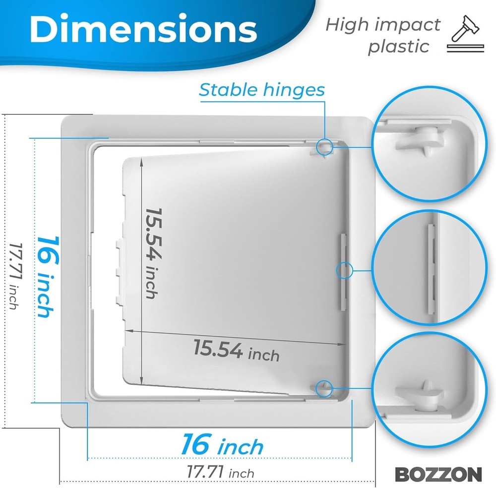 16x16 Modern Drywall Access Panel - Durable White Plastic Wall Cover