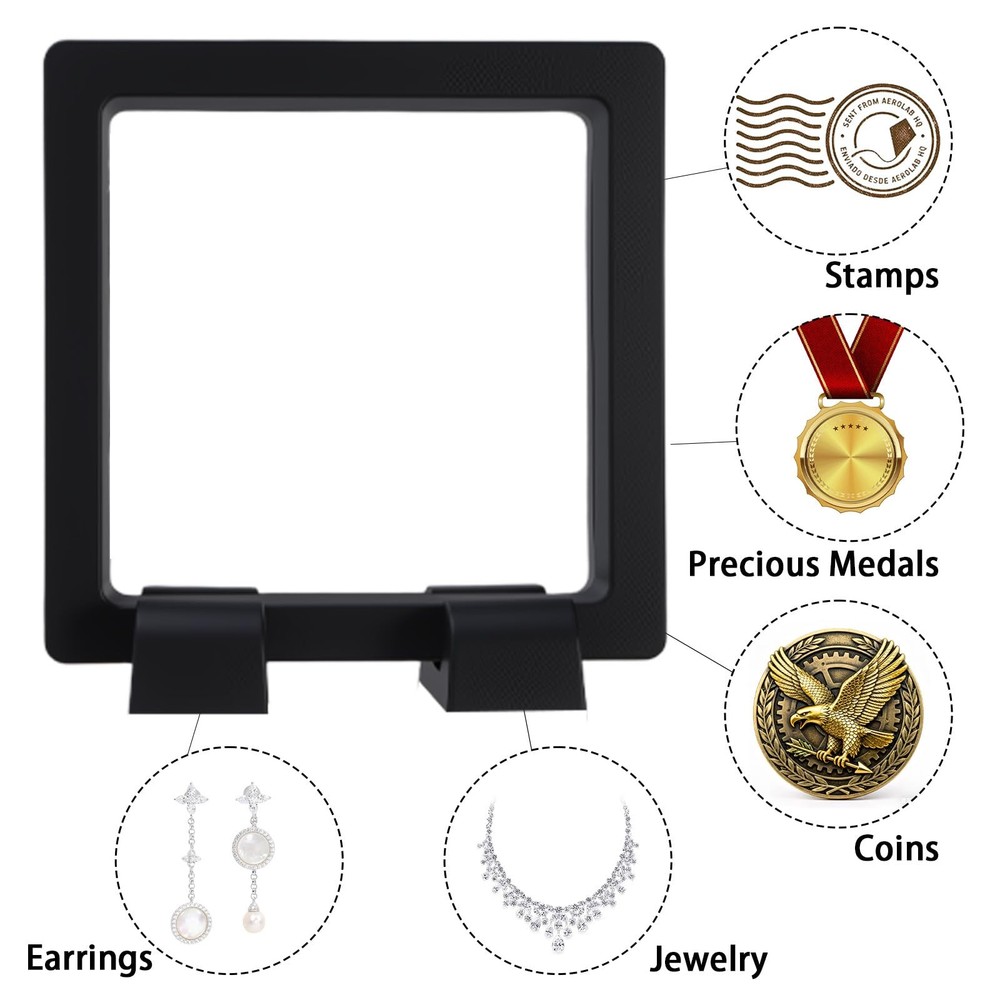 6 Pcs 2.75 Inch Stamp Display Case, 3D Floating Frame Case for Black