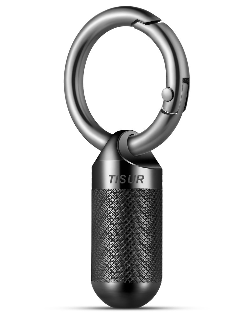 TISUR Small Pill Keychain Container, Mini Tiny Black-0.39 Inch, Black
