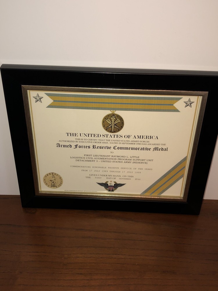 ARMED FORCES RESERVE COMMEMORATIVE MEDAL CERTIFICATE ~ Type 1