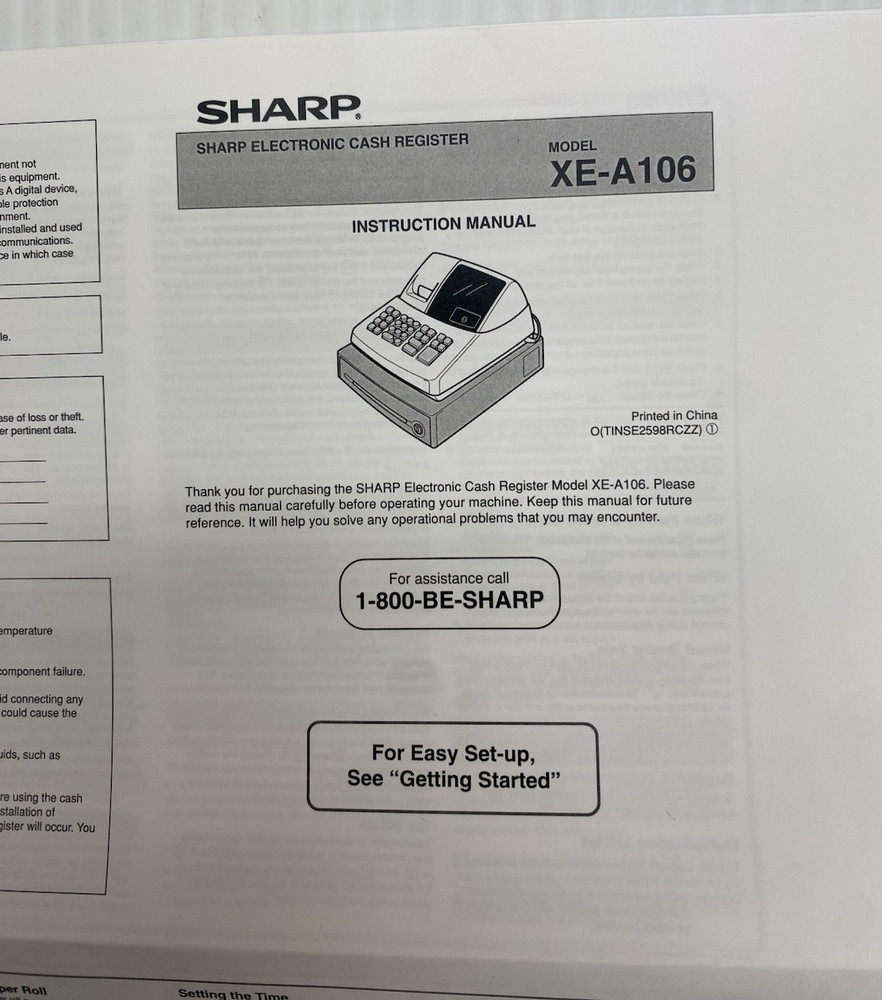 Sharp XE-A102 Cash Register Instruction Manual & Quick Start Guide Only