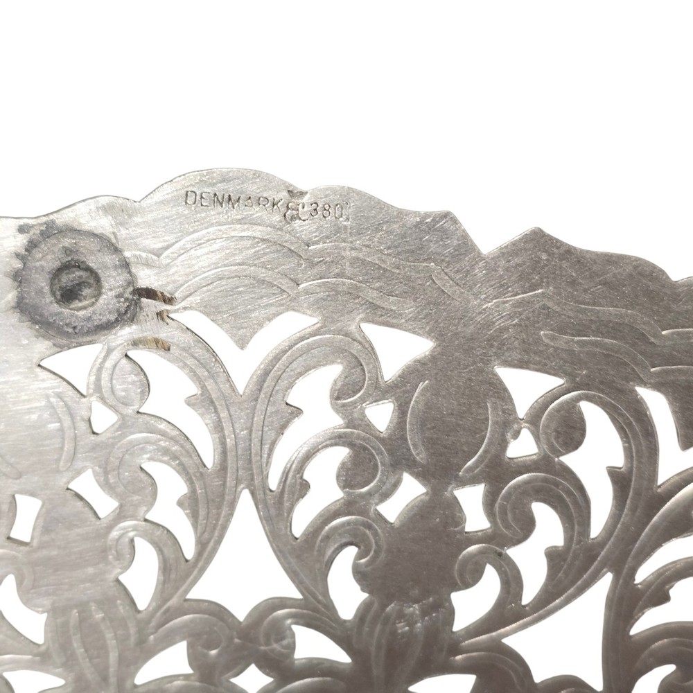 Vintage Marked Denmark Silver Plated Round Pierced Ornate Trivet 7"D