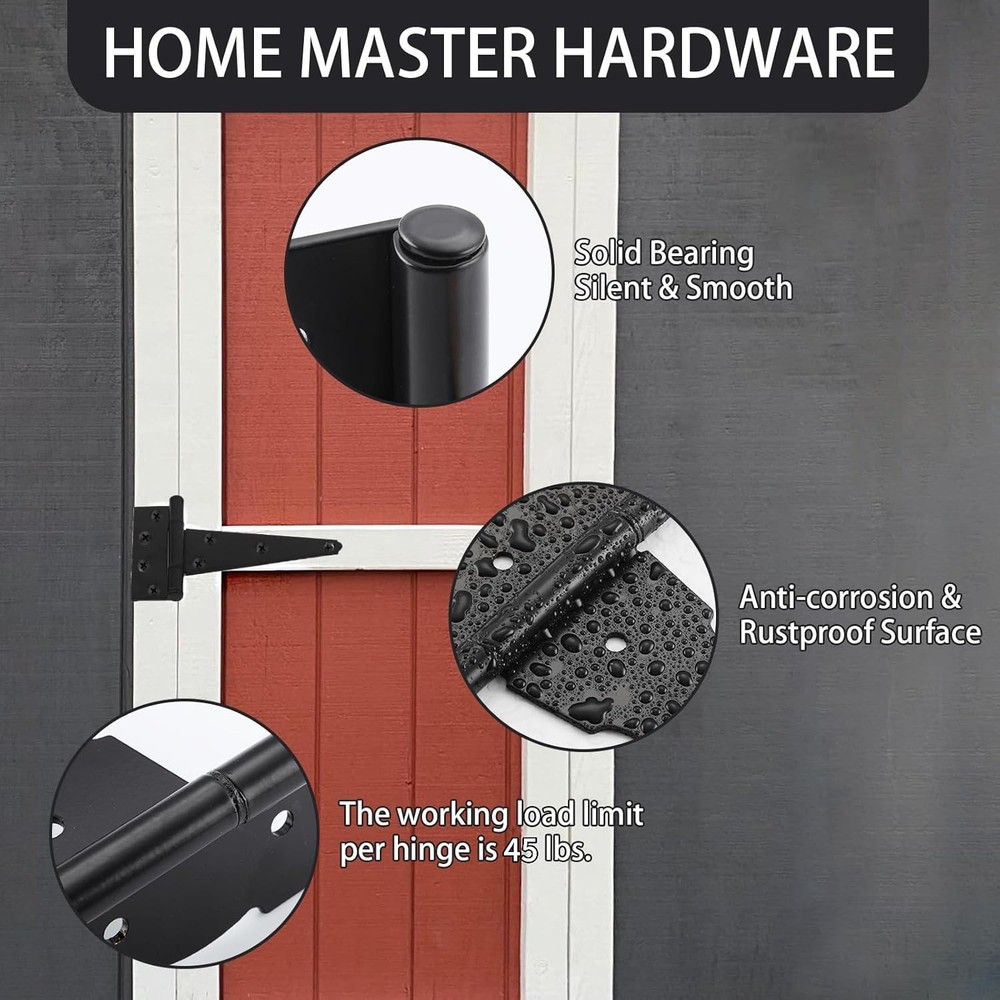 Wood Gate Hardware Set- Heavy Duty 6" Gate Tee Hinge,Pull Set Gate Hardware Kit