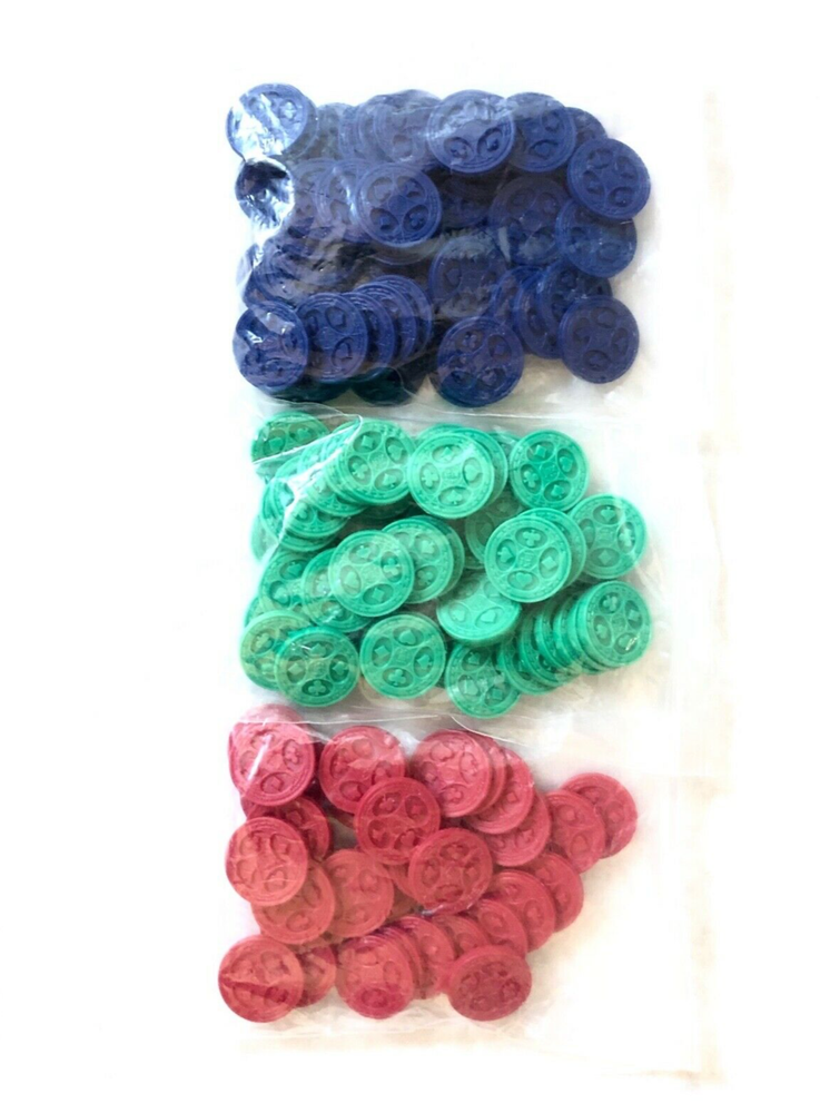 Sequence Chips 35 Red, 50 Blue, 50 Green - Complete Set Game Replacement Tokens