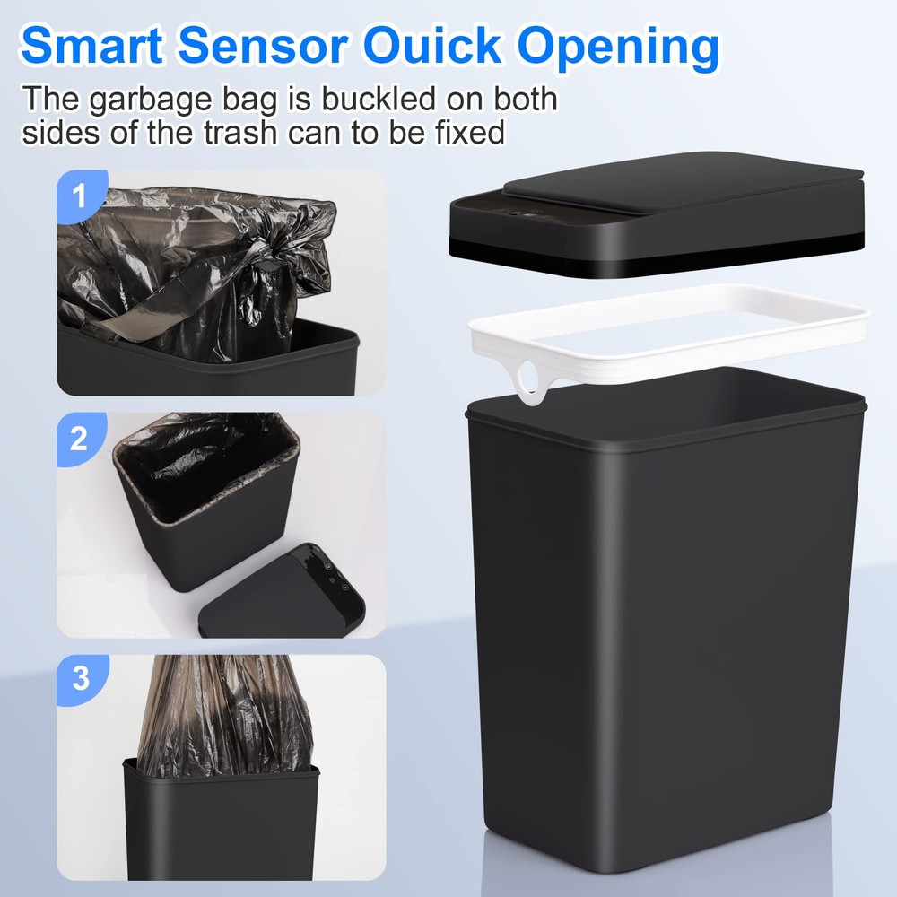 Anborry Bathroom Automatic Trash Small, 2 Pack 2.2 Gallon & Black