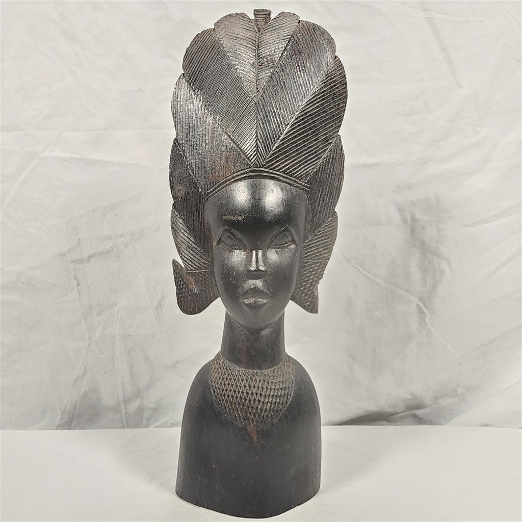 VTG African Bust Sculpture Carved Wood Woman Tribal Art Hand Carved GUC
