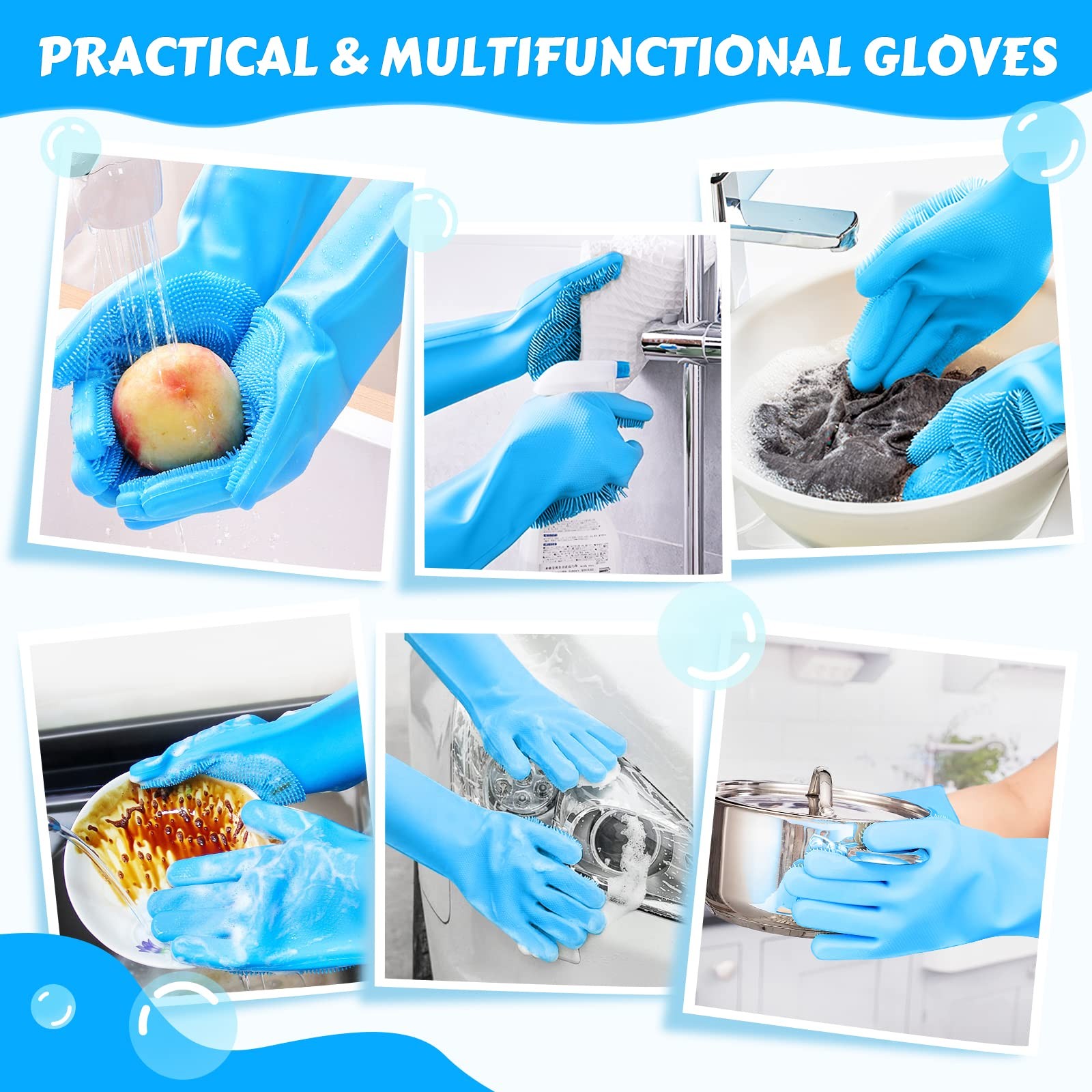 Pecute Pet Grooming Gloves - Heat Resistant Silicone with Medium, Blue