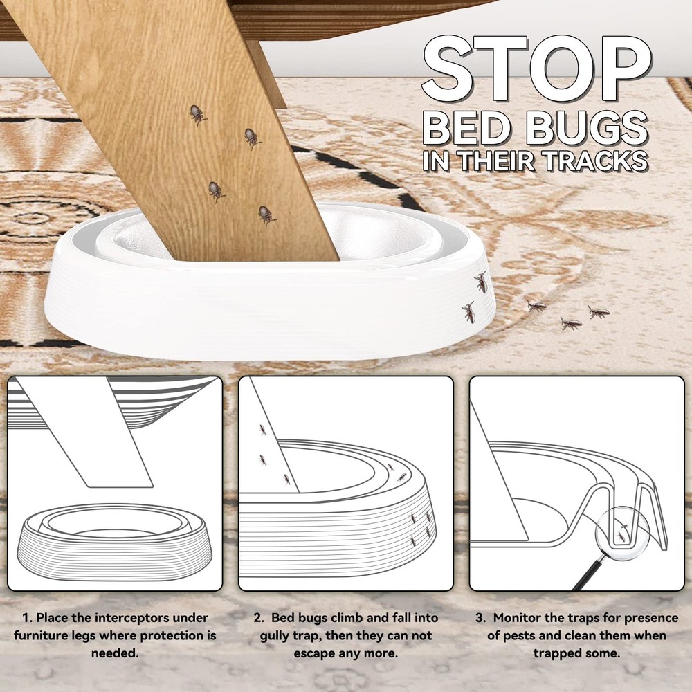 Bed Bug Interceptors Detector Bedbug Traps for Bed Legs (White - 8 Pcs)