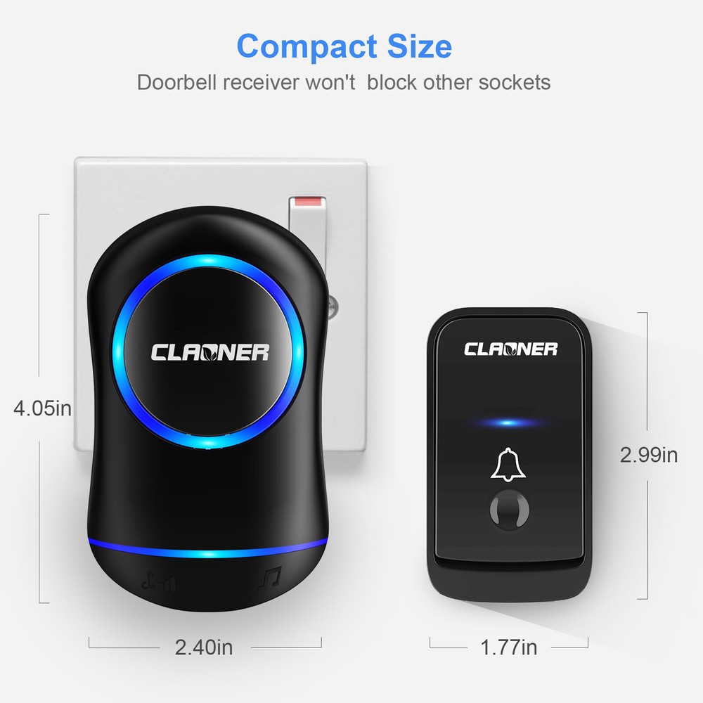 Wireless Doorbell Chime Waterproof Plugin Receiver Adjustable Volume 1000FT Kit