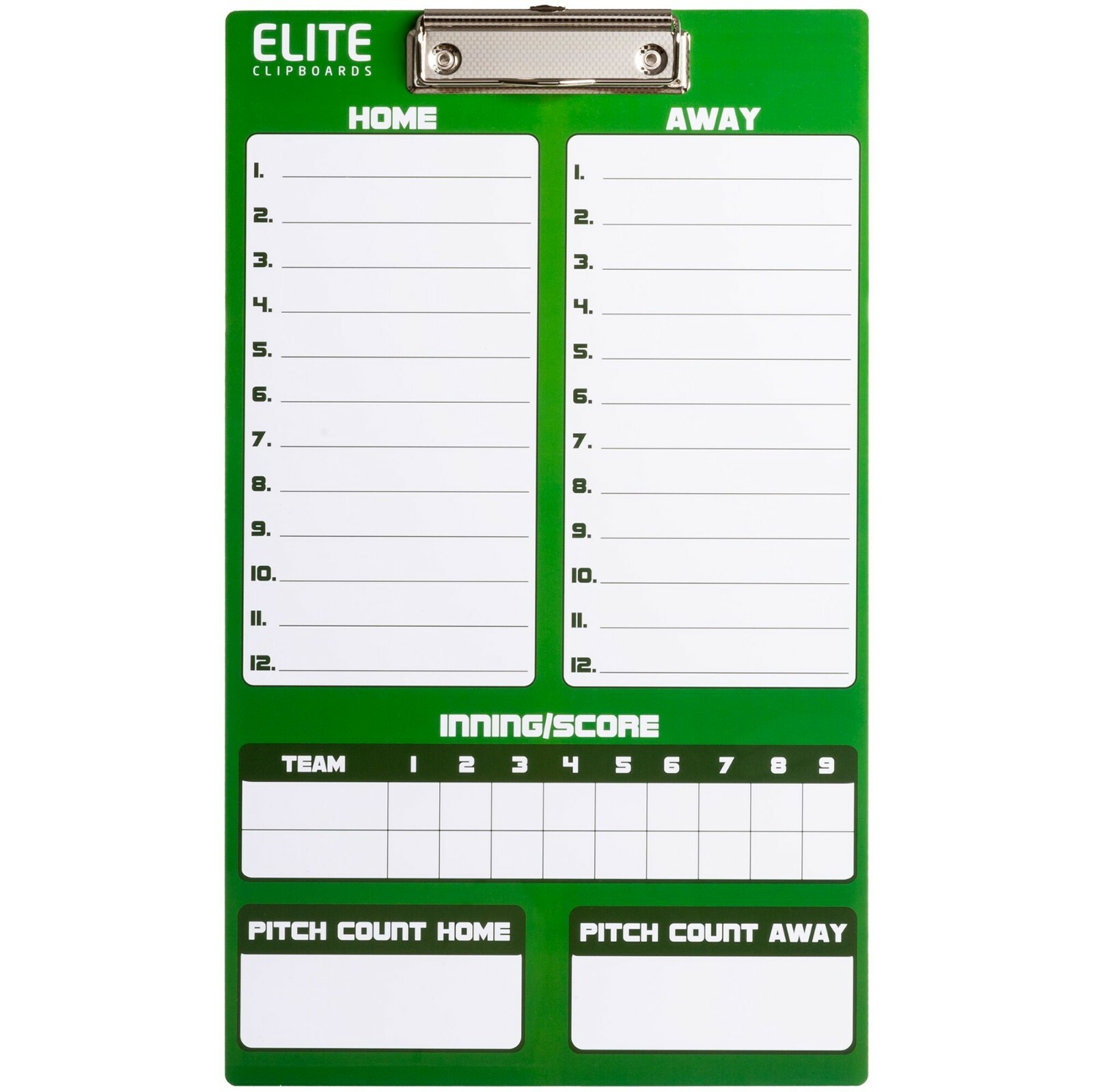 Elite Clipboards Double Sided Dry Erase Coach Baseball Lineup Board with Marker
