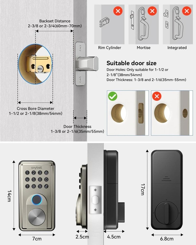 Smart Door Lock Fingerprint Keyless Entry Digital Keypad Deadbolt Bluetooth APP