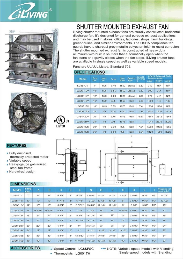 10" Automatic Shutter Wall Fan - Variable Speed Ventilation for Attics & Garages
