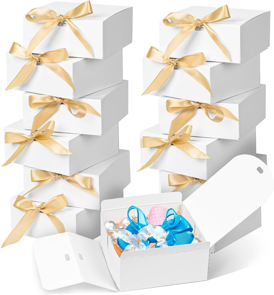 12pack Small Gift Boxes with Lids for Presents, 4.5''x4.5''x2'' White Gift Boxes