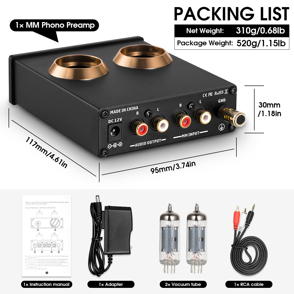 Mini Vacuum Tube Preamp Phono Stage Mini Stereo Preamplifier for Home Turntables