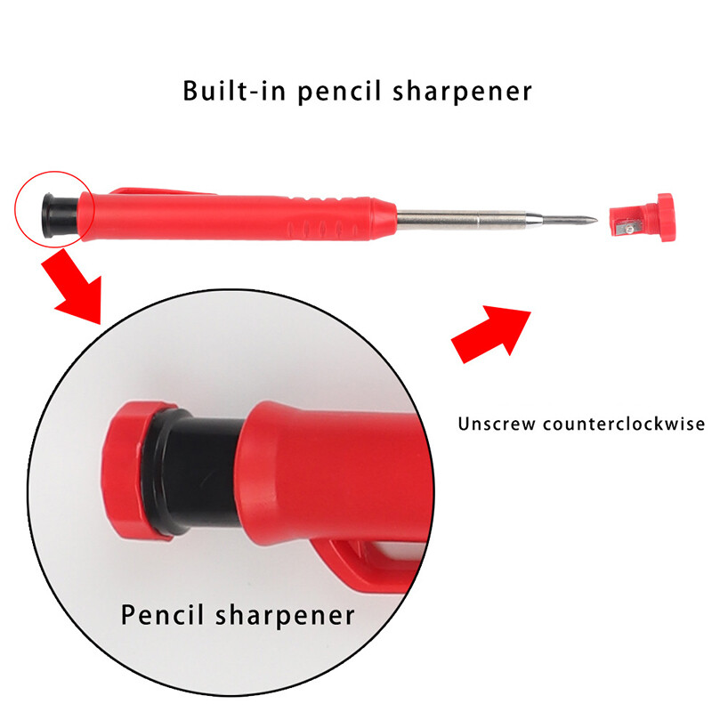 Solid Carpenter Pencil 6Refill Leads forConstruction Built-in Sharpener Drawing✔