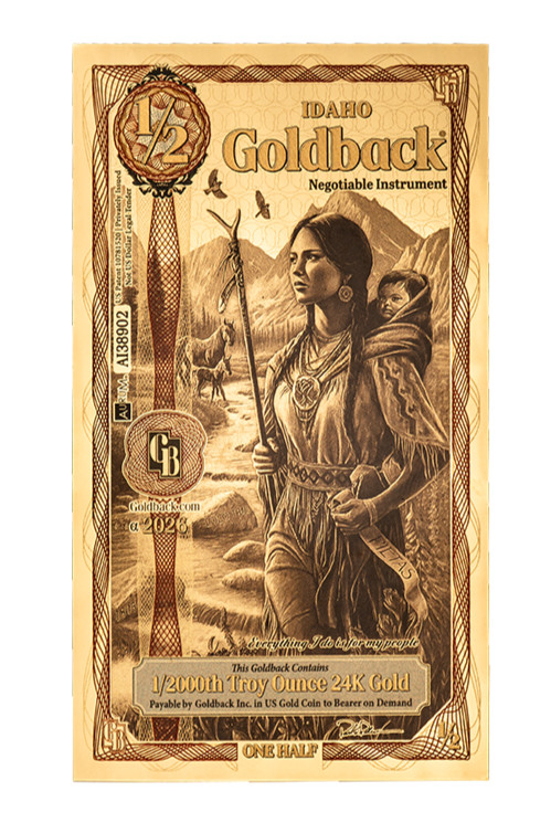 Idaho 1/2 Goldbacks 2026 Alpha Gold Polymer Note 1/20000th Troy Oz 24K Pre-Sale