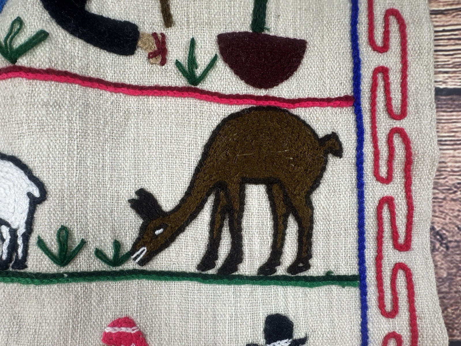 Vintage Peruvian Alpaca Handmade Hanging Tapestry Textile Embroidery Nativity