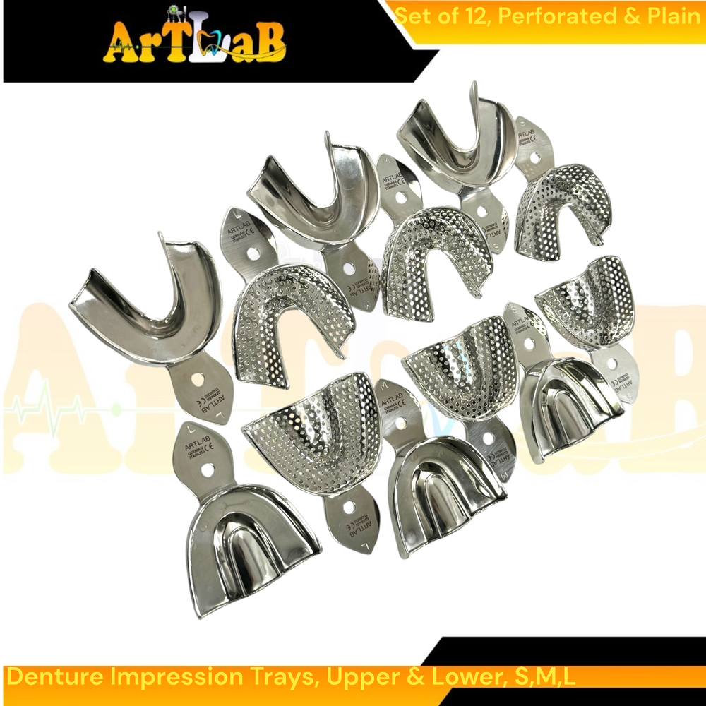 Perforated & Non-Perforated Denture Impression Trays, Upper + Lower, 12 Pack