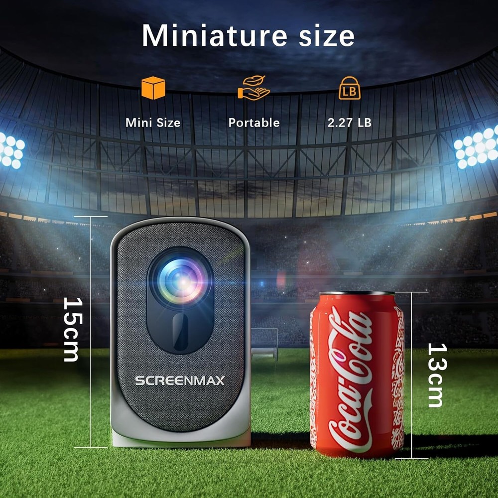 SCREENMAX Mini Portable Projector,5G WIFI 6 Bluetooth Projector Built-in Speaker