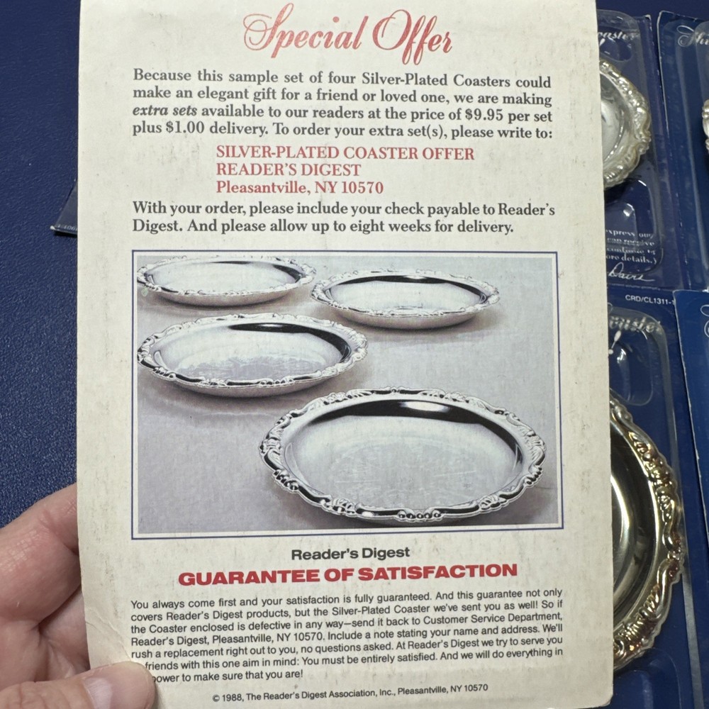 Vintage 1988 Vintage Readers Digest Exclusive Silver Plated Coaster Set of 6- 4"