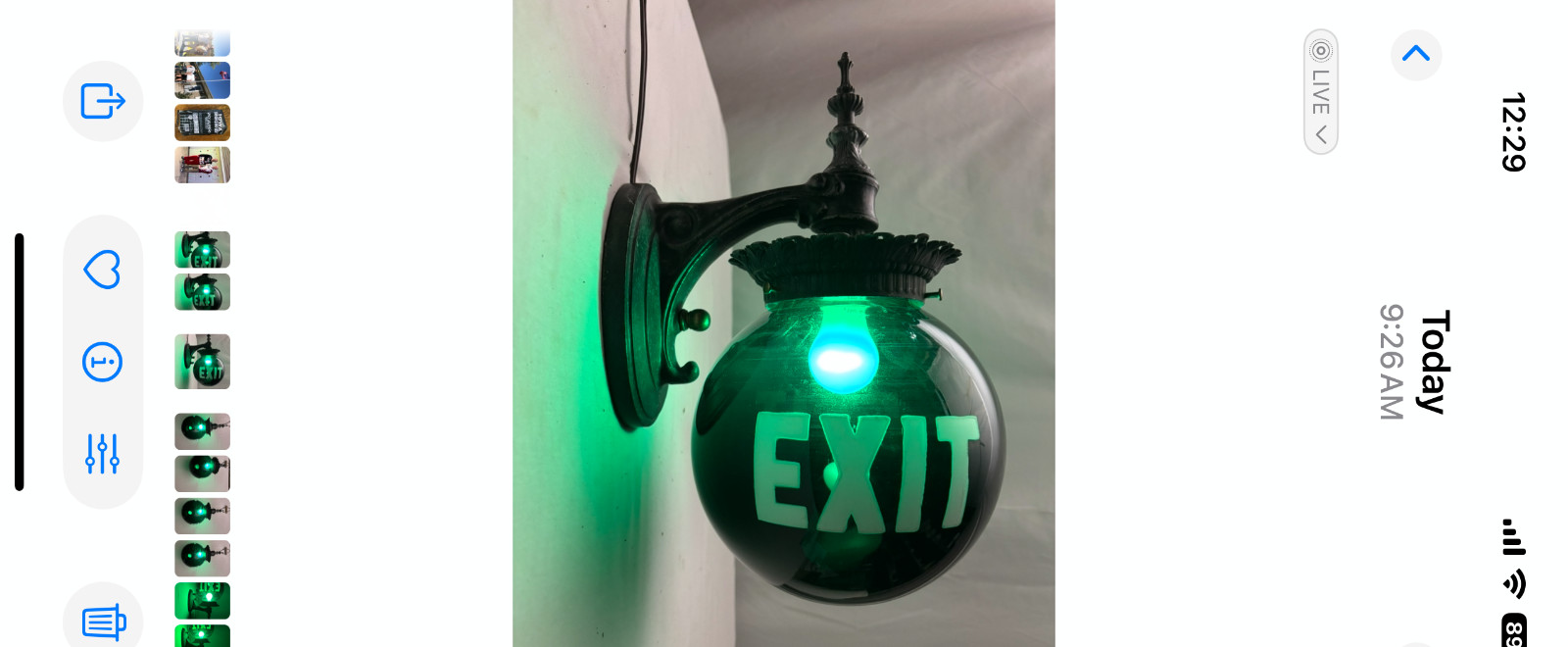 Exit Glass Light Shade Globe Vtg Wall Sconce Green Art Glass USA #L47